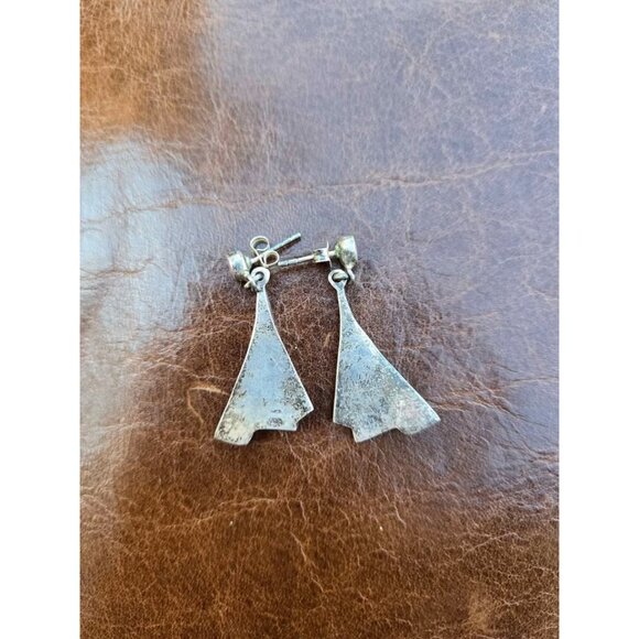 Vtg Pink Mother of Pearl Triangular Geometric Sterling Silver Earrings Mexico - Picture 5 of 7